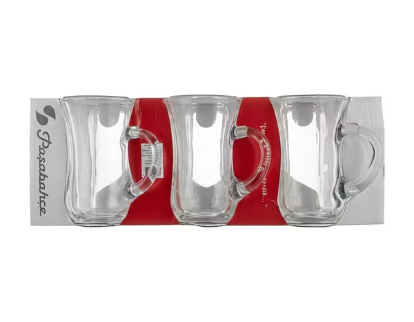 Paşabahçe Keyif Turkish Tea Glasses with Handle (Set of 6)