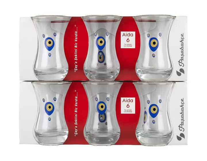 Paşabahçe Aida Evil Eye Turkish Tea Glasses (Set of 6)