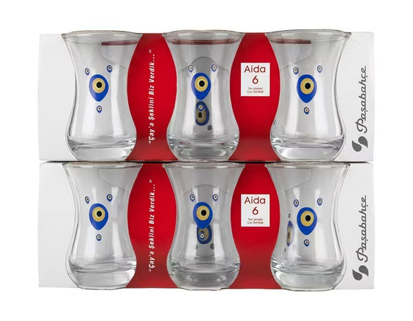 Paşabahçe Aida Evil Eye Turkish Tea Glasses (Set of 6)