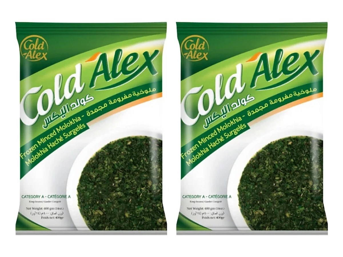 Two packs of Cold Alex frozen minced molokhia