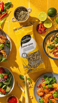 Greenfields dried lemongrass pack with Thai curries, prawns and limes
