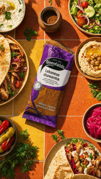 Greenfields Lebanese shawarma spice pack with wraps, hummus and salads