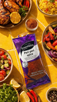 Greenfields peri-peri spice pack with grilled chicken, rice and salad