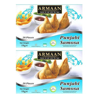 Two boxes of Armaan Punjabi vegetable samosas, 2 x 1kg