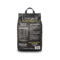 Back of the Unique super kernel basmati rice 5kg bag