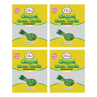 Four packs of Taj frozen chopped green garlic, 4 x 250g