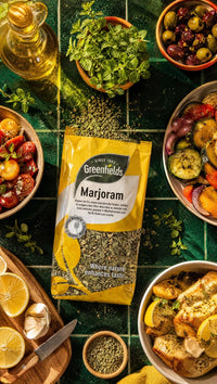 Greenfields dried marjoram pack with roast vegetables and Mediterranean dishes
