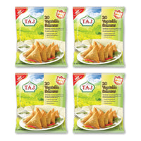 Four packs of Taj vegetable samosas, 4 x 600g