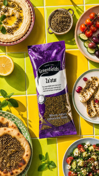Greenfields za'atar pack with za'atar bread, hummus and lemons