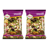Two bags of Taj frozen undhiyu mix, 2 x 300g