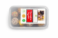 Madina Tamria Ajwa date balls in a clear tub