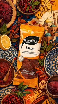 Greenfields sumac pack with lemons on a patterned Middle Eastern backdrop