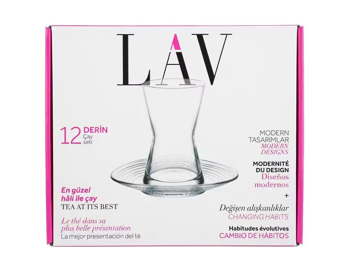 LAV Derin Turkish Tea Glasses & Saucers (12-Piece Set)