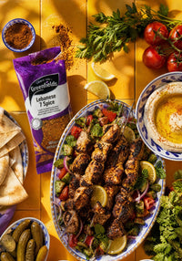 Greenfields Lebanese 7 spice pack with chicken skewers, hummus and tomatoes