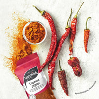 Greenfields cayenne pepper pack with dried red chillies and ground cayenne
