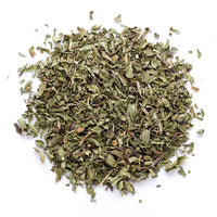 Pile of dried mint leaves