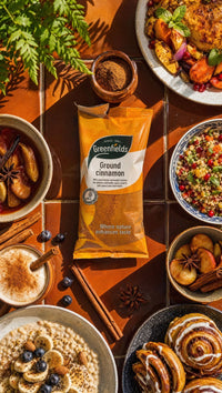 Greenfields ground cinnamon pack with porridge, pastries and dried fruit