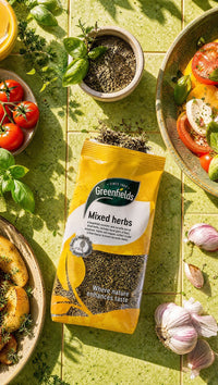 Greenfields mixed herbs pack with garlic, tomatoes and fresh herbs