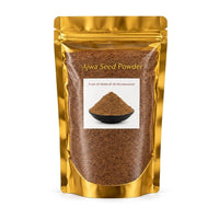 Ajwa date seed powder in a gold stand-up pouch