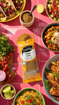 Greenfields ground cumin pack with tacos, rice and grilled dishes