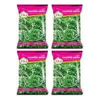 Four bags of Taj frozen chopped methi, 4 x 300g