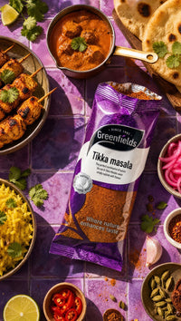 Greenfields tikka masala pack with curry, rice and naan