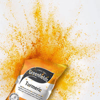 Greenfields turmeric pack with a burst of turmeric powder