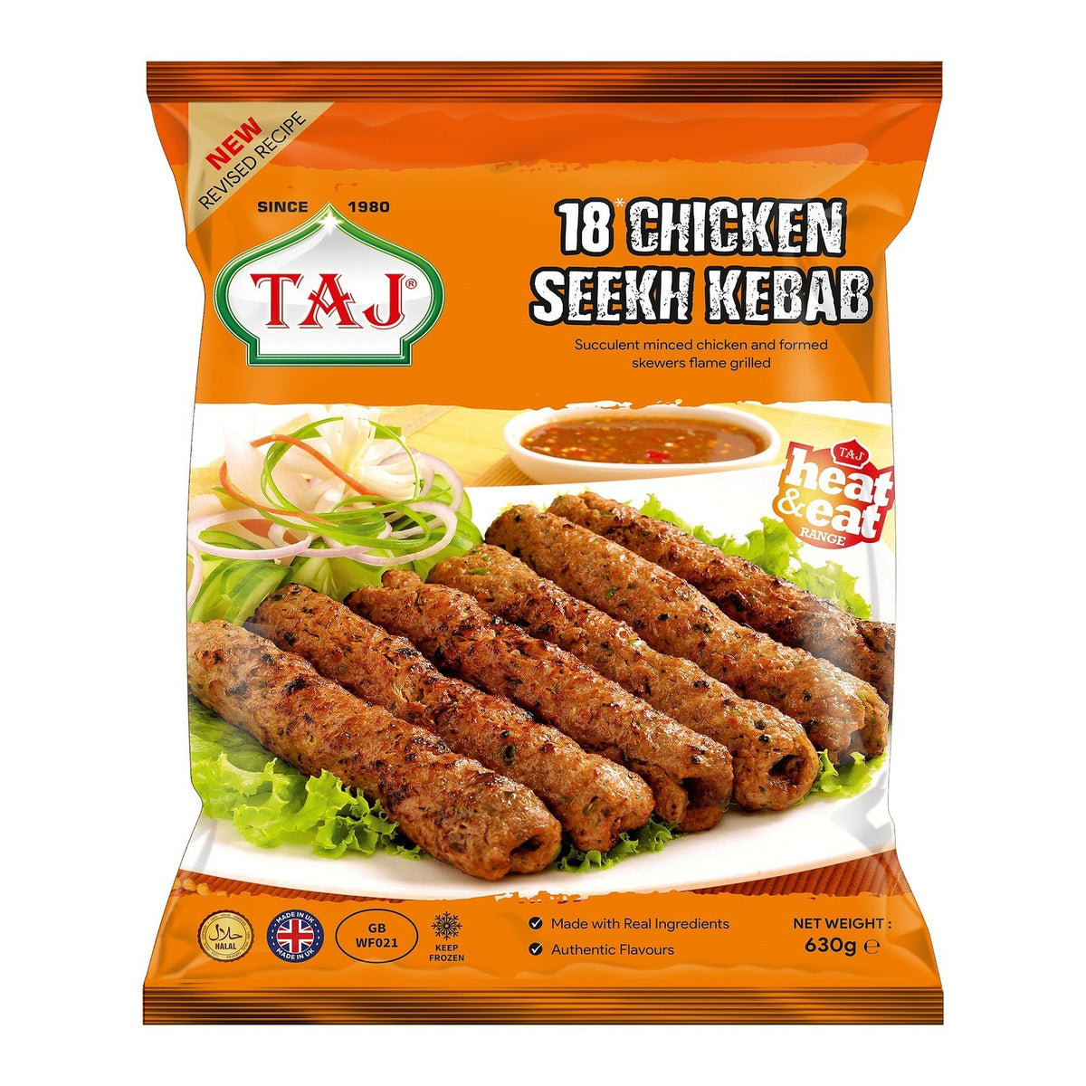 Taj Halal Chicken Seekh Kebabs (18 Pieces)